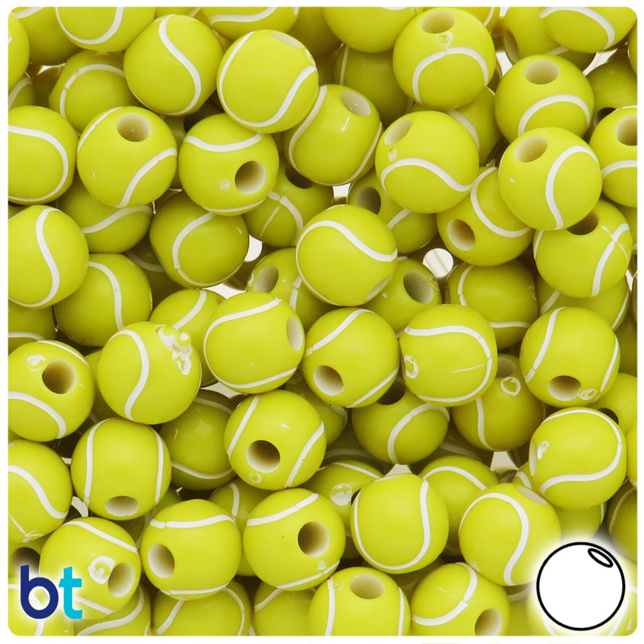 BeadTin Yellow Opaque 12mm Tennis Ball Plastic Pony Beads (48pcs)